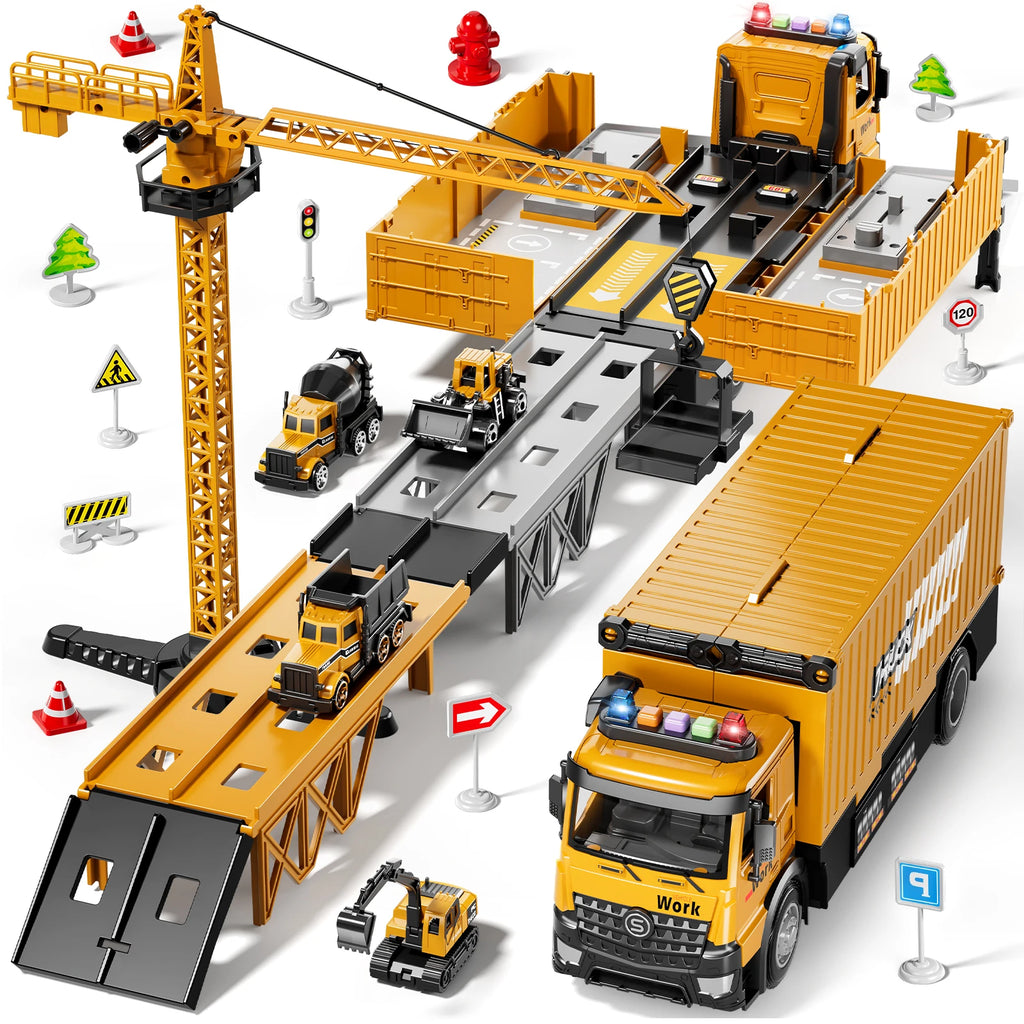 Ultimate Carrier Truck Race Track Set - Construction Toy for Boys Aged 3-8 with Tower Crane and Transport Cars
