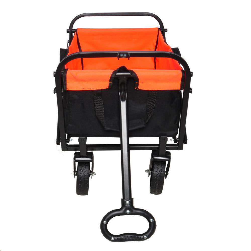 1.4 Cu.Ft. Outdoor Folding Steel Garden Cart Utility Wagon Cart with Adjustable Handle, Black plus Organge