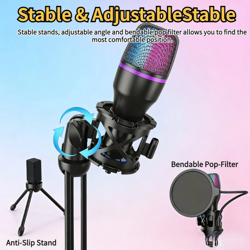 3.5MM/USB Condenser Microphone Wired for PC Computer Laptop Professional Gaming Accessories Streaming Sound Podcast Record