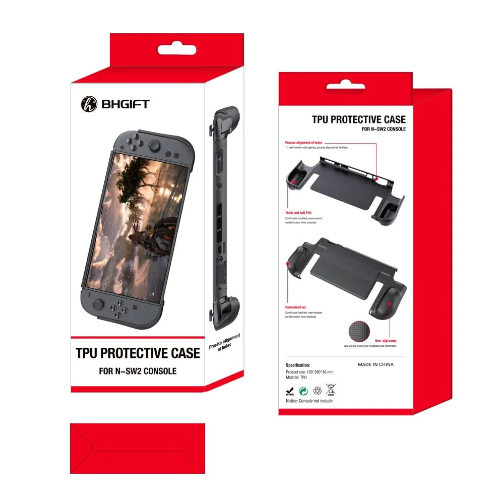 TPU Protective Case with Enhanced Grip for Switch 2 Games Console - Anti-Slip Handle Cover and Accessories
