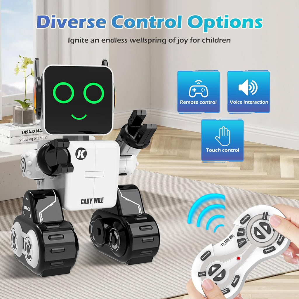 Interactive Rechargeable RC Robot Toy for Kids - LED Lights, Dancing, Speaking, and Coin Bank (White)