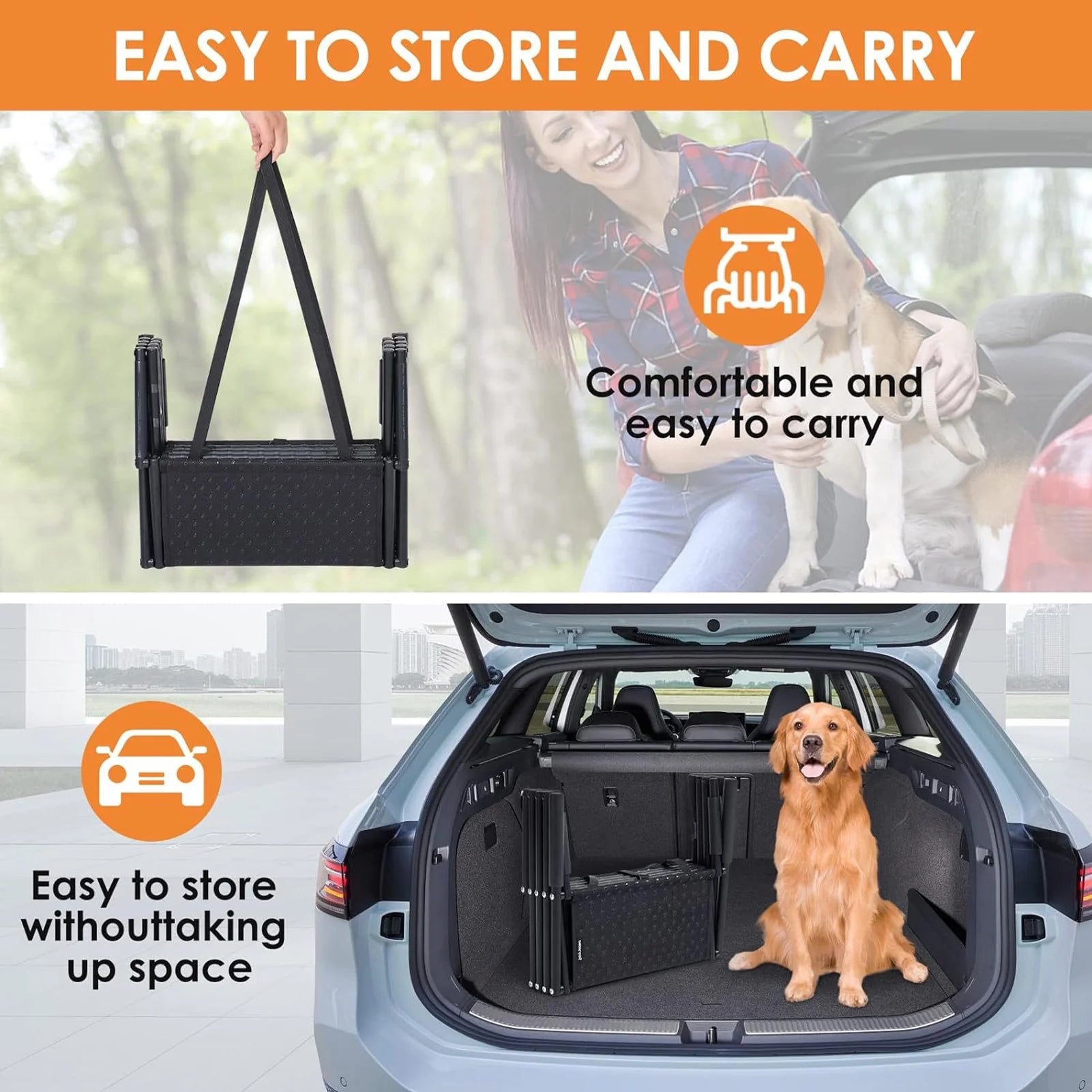 Dog Stairs for Car, Foldable Dog Ramps for Large Dogs with Non Slip Surface, Portable Dog Steps for Cars and SUV, Truck, Support up to 150 Lbs (4 Steps)