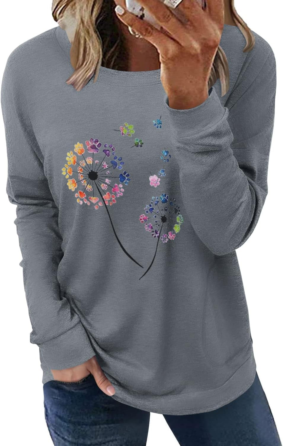Hount Womens Casual Loose Fit Shirts Long Sleeve Comfy T-Shirts Pullover Sweatshirts with Pockets