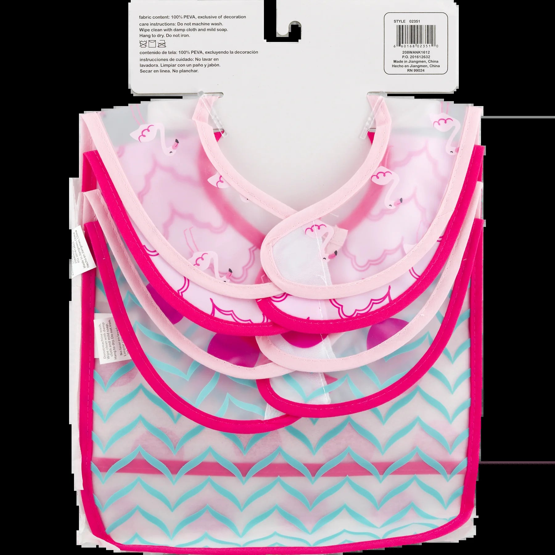 Luvable Friends Baby Girl Waterproof PEVA Bibs 4Pk, Flamingo, One Size