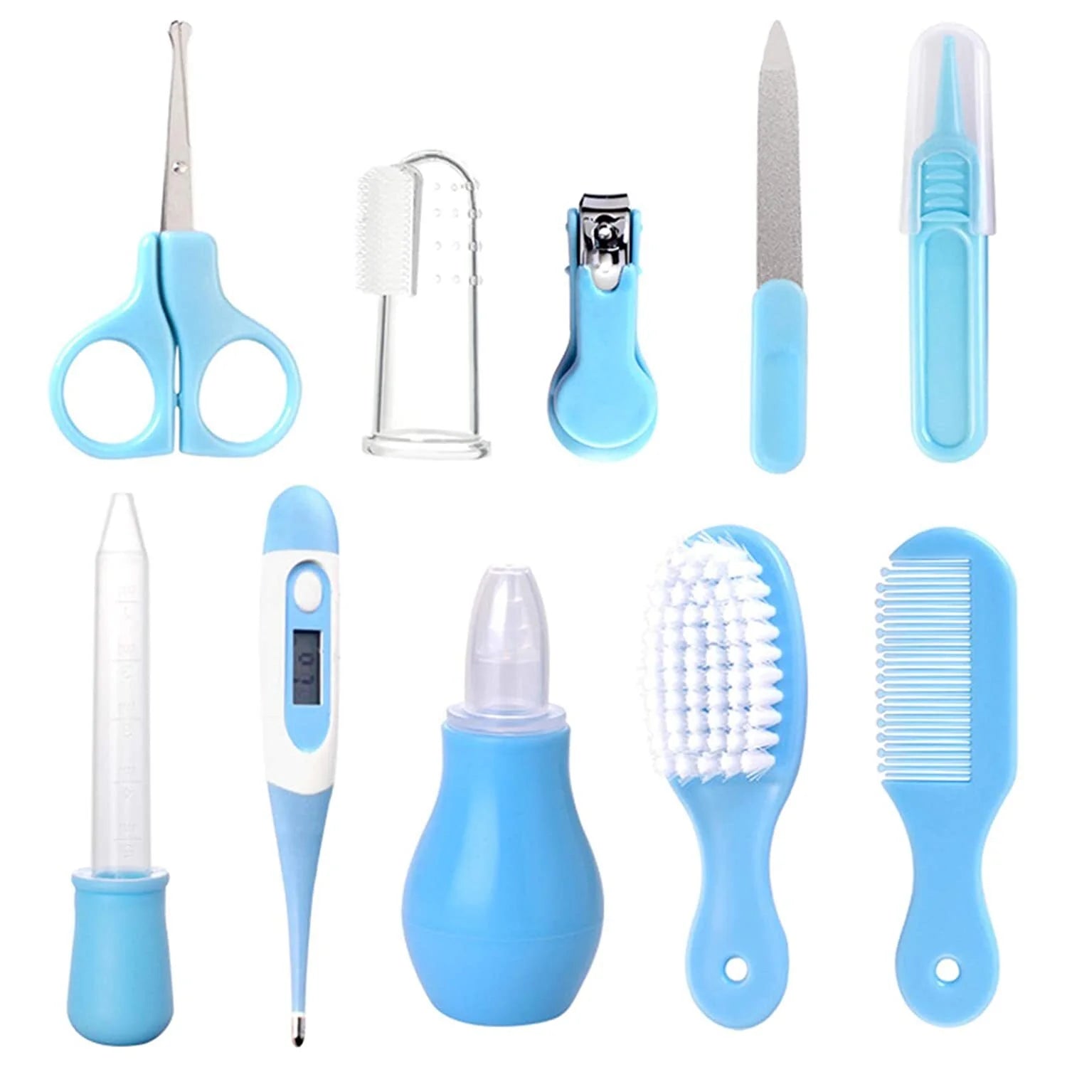 Baby Grooming Healthcare Kit Baby Safety Care Set Nail Clipper Brush Comb Scissors Thermometer Nasal Aspirator Finger Toothbrush Baby Essentials Nursery Kit for Newborn Girl Boys (Blue)