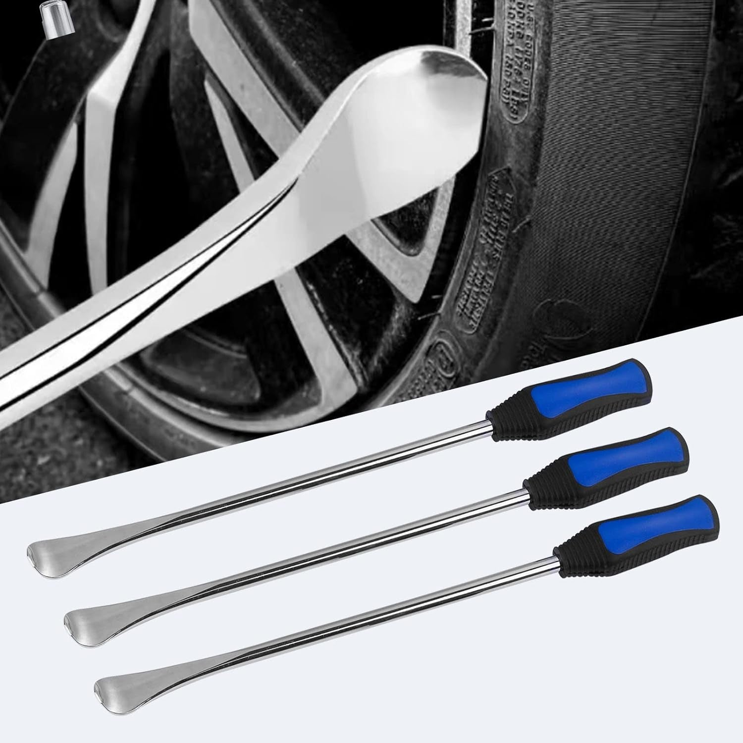 14.5"Tire Spoons Motorcycle Dirt Bike Tire Changing Tools Iron Set ,Tire Spoon Levers Tire Changer Kit for ATV Lawn Mower with Tire Spoons, Rim Protector, Valve Tool ,Valve Cap and Valve Cores