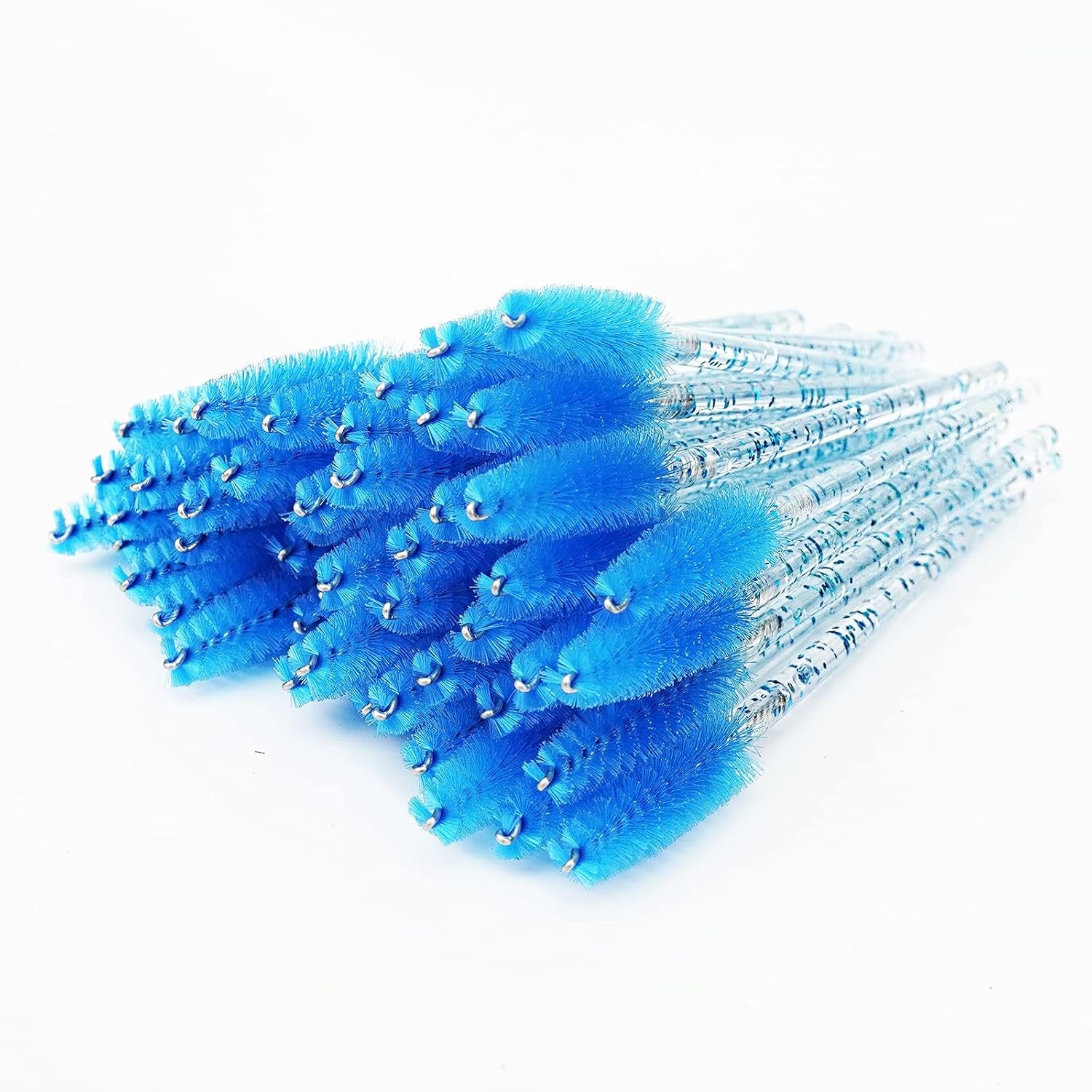 I-Laesh 100 Pcs Crystal Blue Eyelash Brush Set - Sparkling Mascara Wands & Professional Eyebrow Spoolies for Flawless Makeup Application