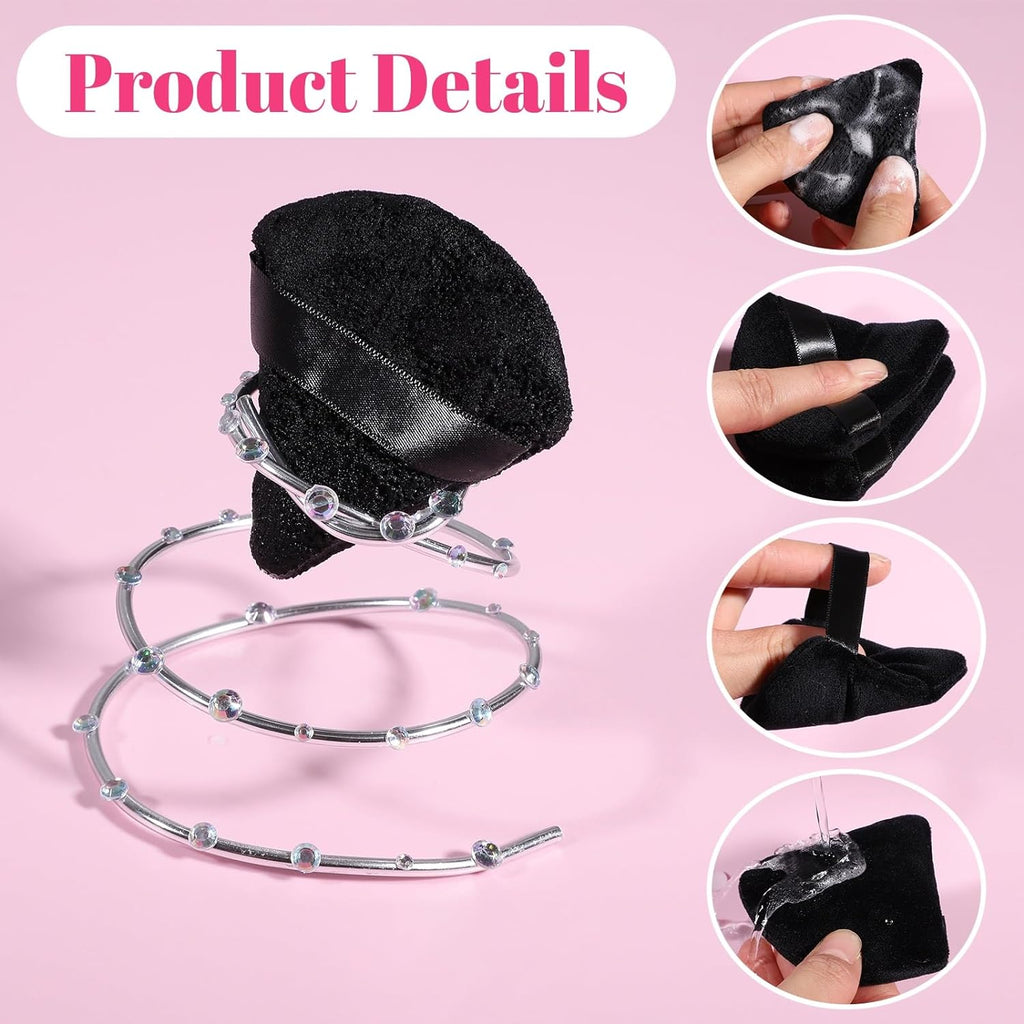 Pimoys 6-Pack Velour Makeup Sponges - Soft Triangle Powder Puffs for Flawless Loose Powder Application (Black)