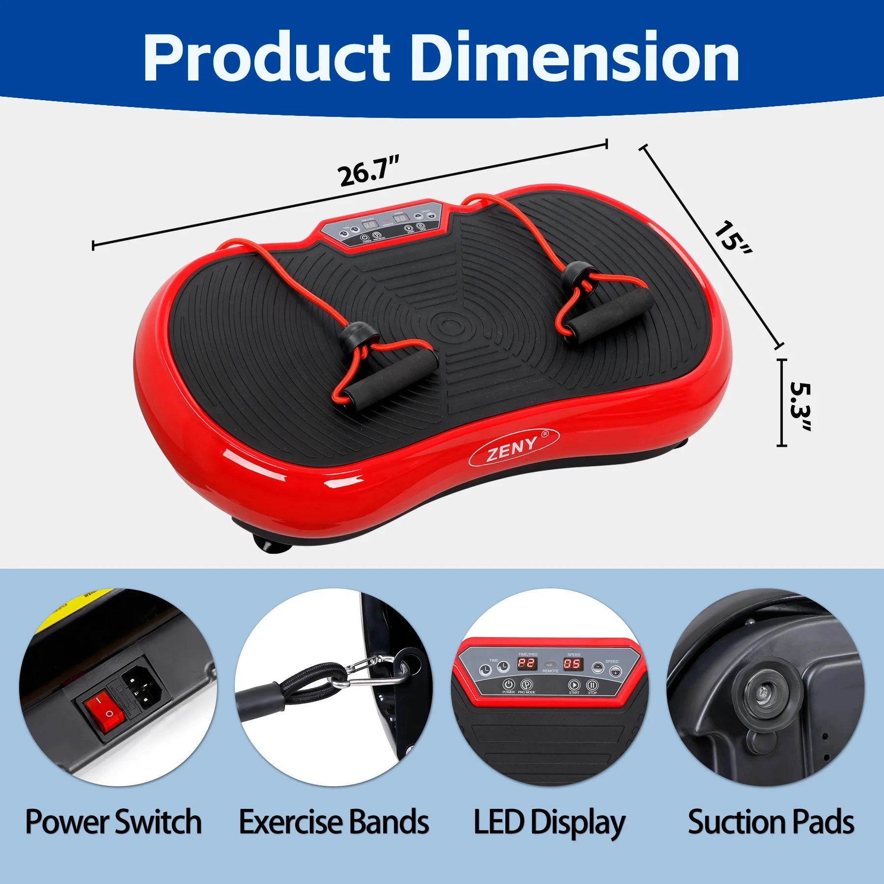 Vibration Plate Exercise Machine for Full Body Workouts with Bluetooth Connectivity - Red