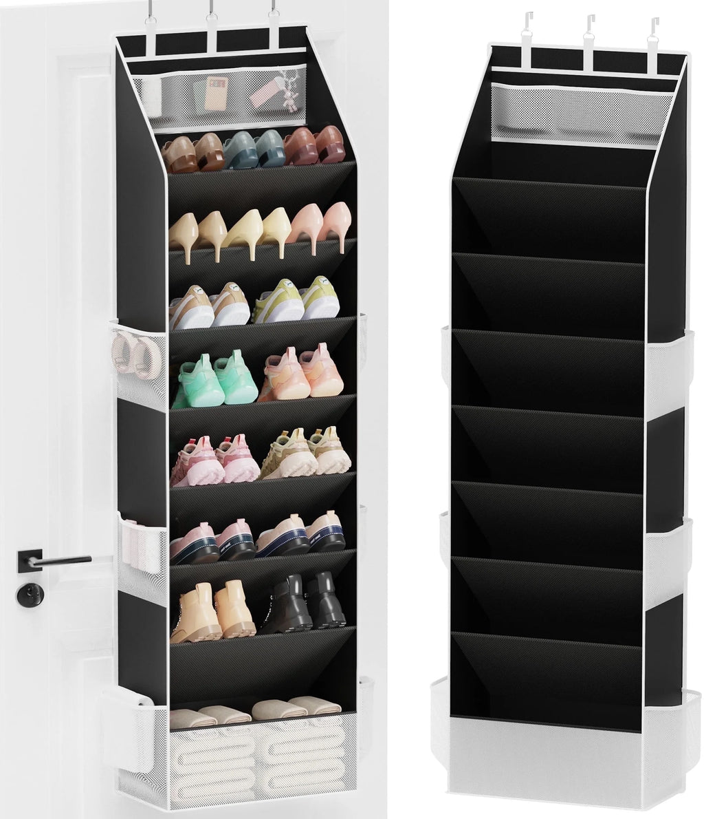 Criusia over the Door Shoe Organizer, Hanging Shoe Storage with Deep Pockets ,Ideal for Sneakers, Heels, Boots, Fits 16-24 Pairs of Shoes, Black