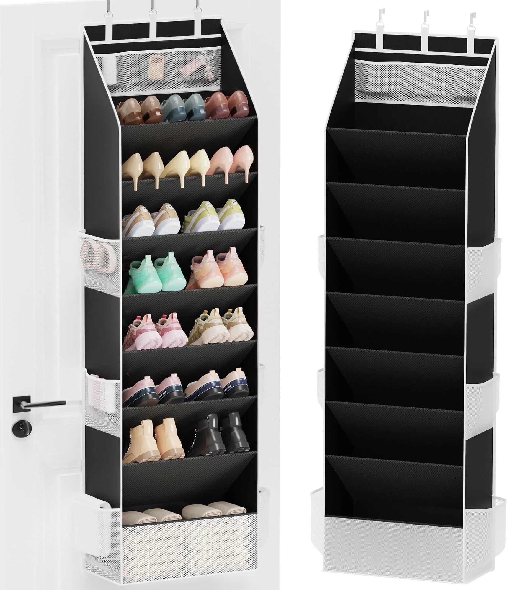 Criusia over the Door Shoe Organizer, Hanging Shoe Storage with Deep Pockets ,Ideal for Sneakers, Heels, Boots, Fits 16-24 Pairs of Shoes, Black