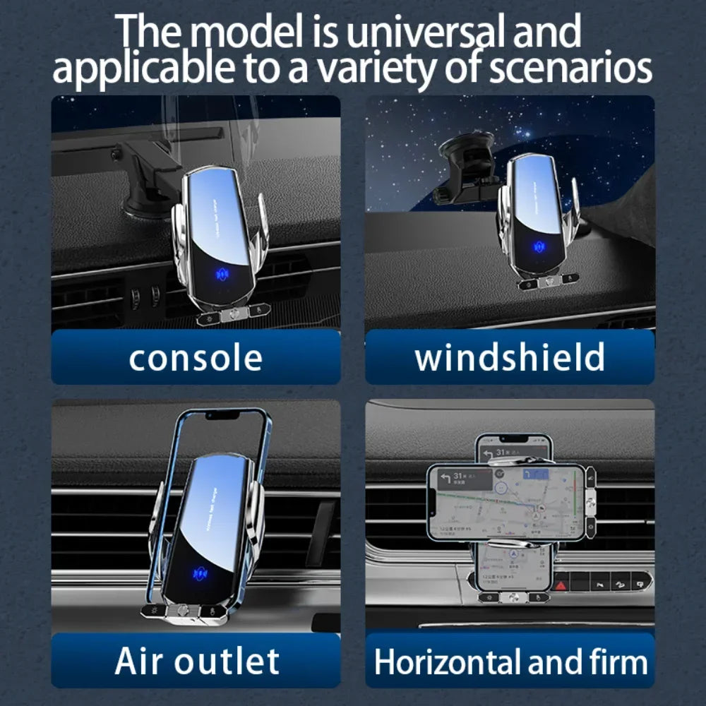 150W Car Phone Holder Wireless Charger for Iphone 12 13/14/15 16 Pro Max Windshield Dashboard Air Vent Mount with Fast Charging