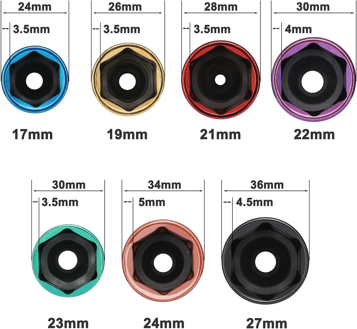 EMENTOL 7PCS 1/2" Drive Thin Wall Deep Wheel Protector Impact Socket Set, CR-MO, Lug Nut Impact Socket Set-17Mm, 19Mm, 21Mm, 22Mm, 23Mm, 24Mm, 27Mm