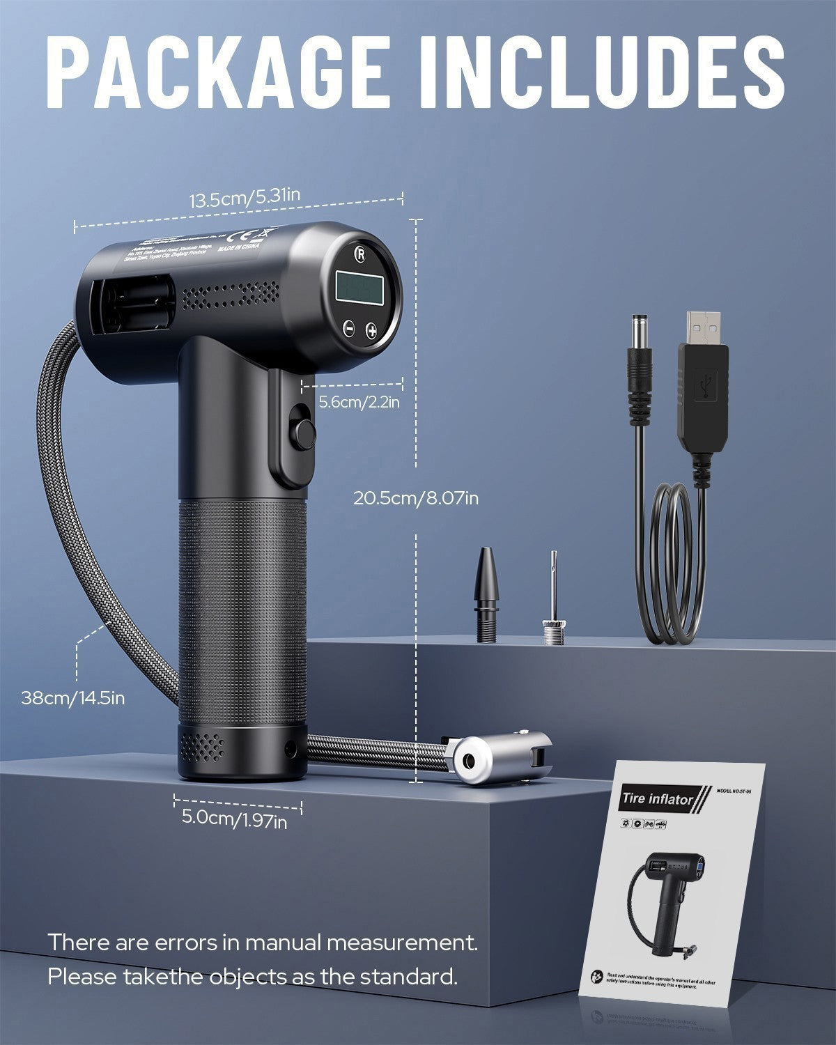 Car Air Compressor USB Rechargeable Cordless Tire Inflator Portable Air Pump