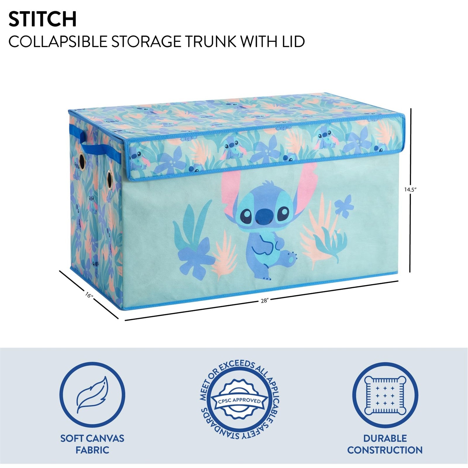 Stitch Collapsible Storage Trunk with Child-Friendly Design for Organizing Toys, Clothing, and Books