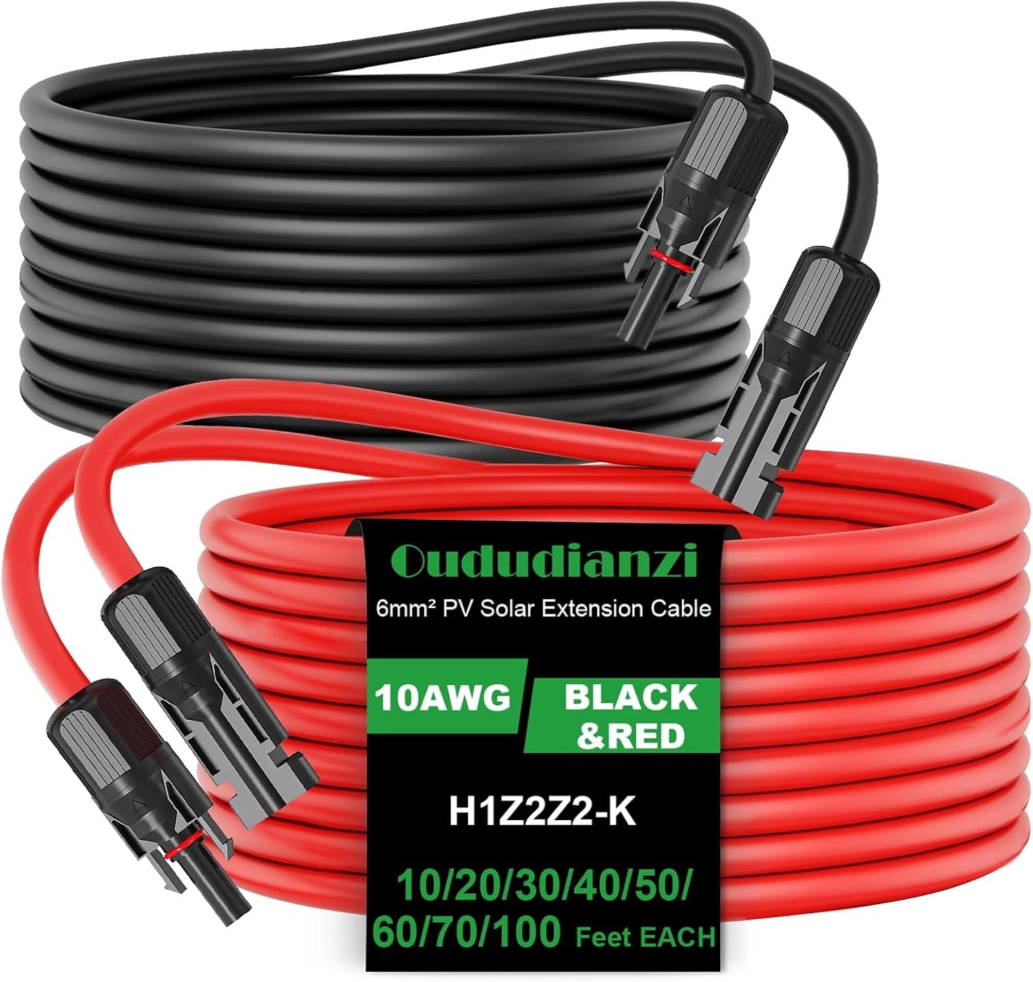 Oududianzi Solar Extension Cable 50Ft, Solar Wire 10AWG, 10 Gauge Tinned Copper PV Wire, Solar Panel Wires and Connectors for Home Roofs RV Boat Camping Solar Panels