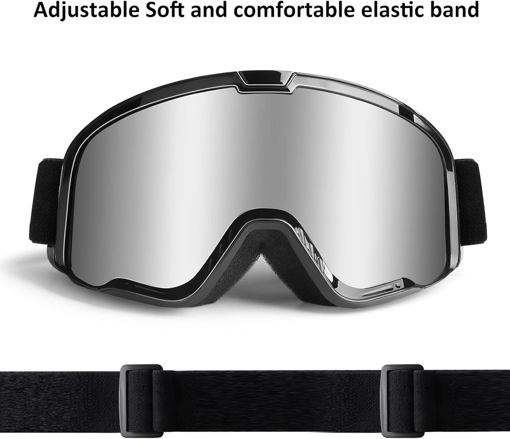Premium UV400 Motocross Goggles for Adults - Anti-Scratch, Dustproof Silver MX Goggles for ATV, Motorcycle, Dirtbike & Offroad Adventures