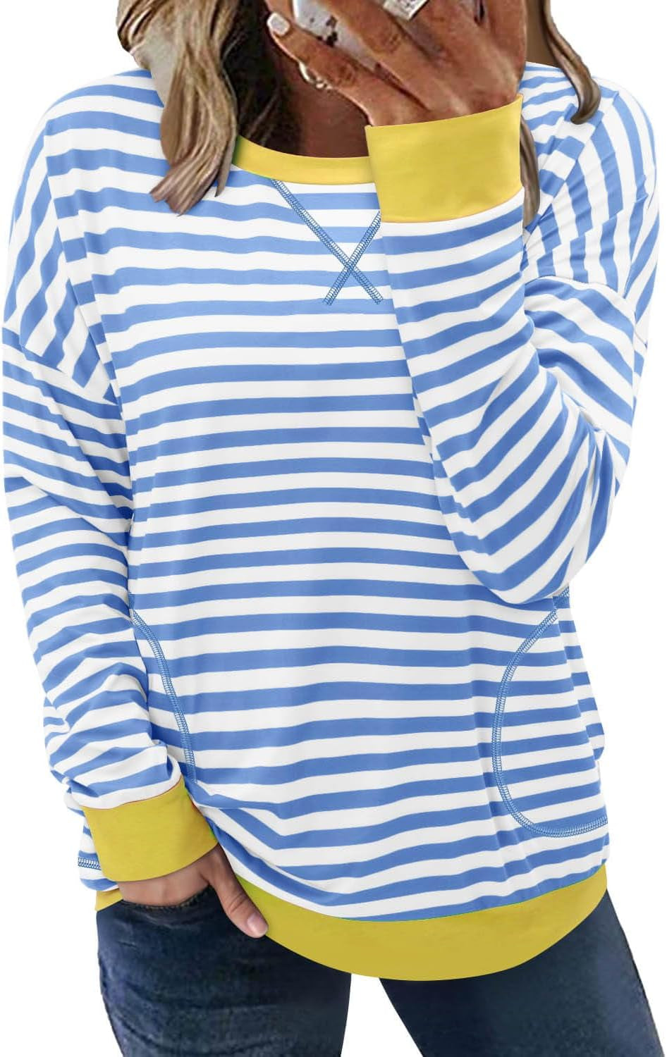 ONLYSHE Womens Crewneck Sweatshirt Casual Loose Fitting Tops Long Sleeve T Shirt