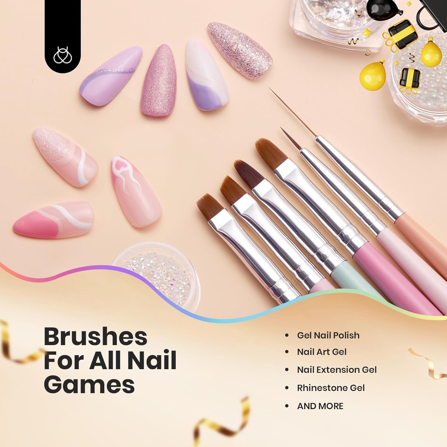 Beetles 6-Piece Nail Art Brush Set - Professional Gel Polish Tools with Wood Alloy Handles for Stunning DIY Manicures, Perfect Gift for Women