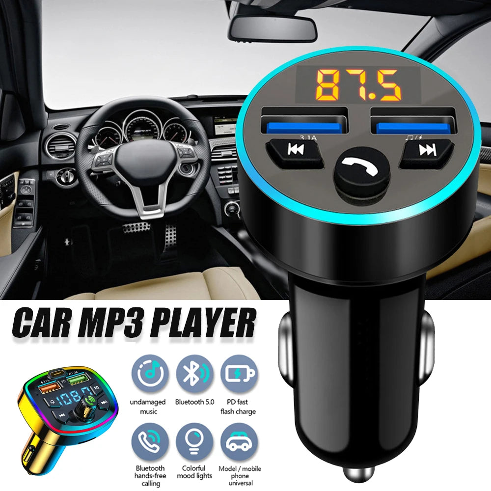 Car Wireless Bluetooth 5.0 FM Radio Transmitter USB MP3 Radio Charger Adapter FM Transmitter Car MP3 Player Flash Drive Plug Car