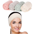 Whaline 4 Pack Adjustable Spa Facial Headbands - Soft Towel Hair Wraps for Makeup, Face Washing, Shower & Yoga (Pea Green, Pink, Beige, Light Gray)