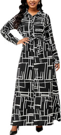 Zonjie Sexy Maxi Dresses for Women Casual plus Size Long Sleeve Button down Loose Party Prom Dress Ladies Outfits with Belt