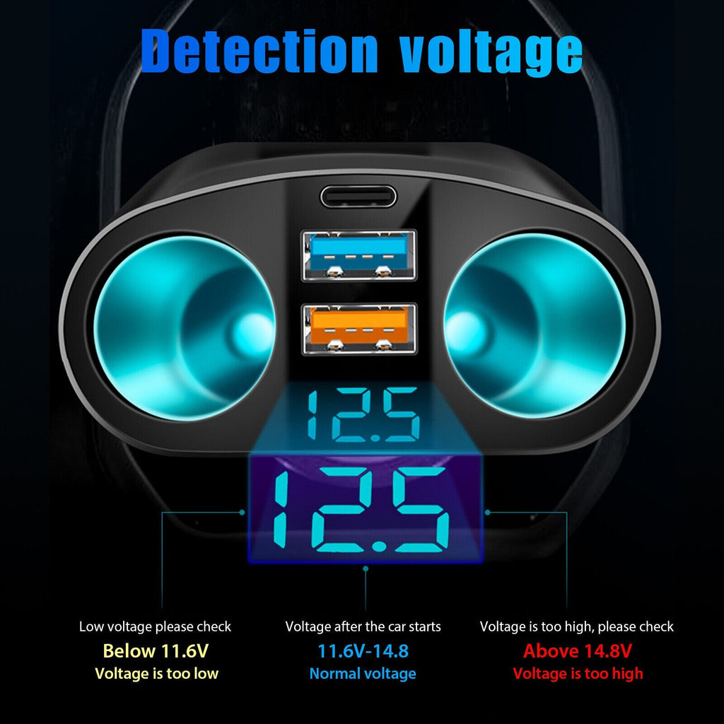 Dual USB Car Cigarette Lighter Socket Splitter Power Adapter with LED Indicator