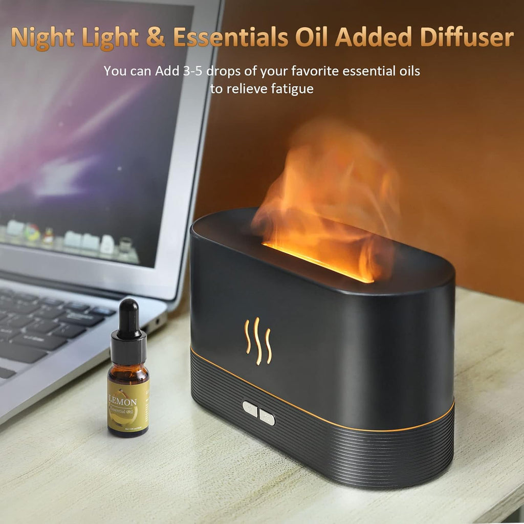 Flame Effect Essential Oil Diffuser & Humidifier - 180ML Auto Off, 2 Brightness Modes for Home, Office, Spa & Gym (White)