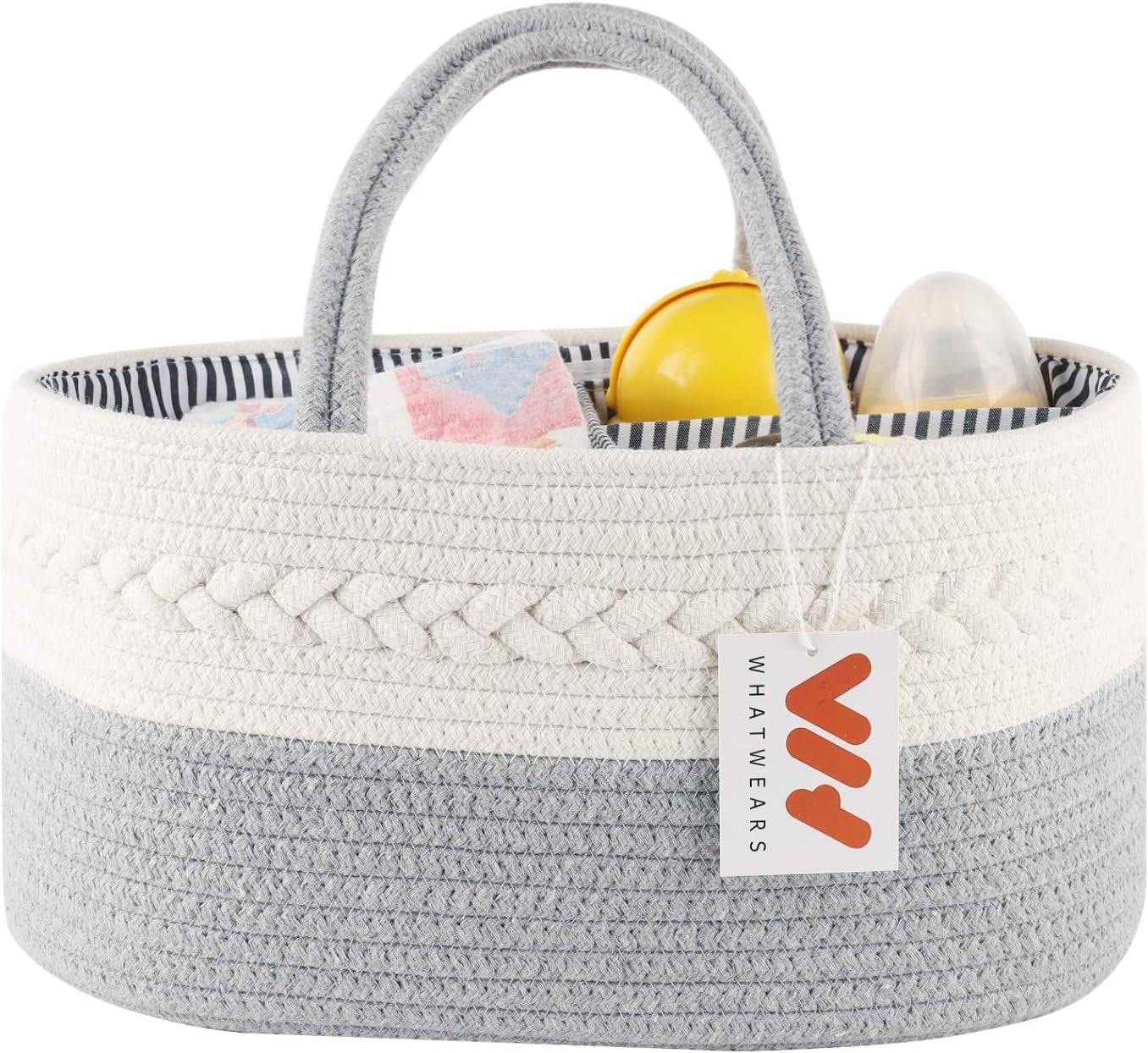 Baby Diaper Caddy Organizer, Portable Diaper Caddy Basket for Baby Boys and Girls, Cotton Rope Diaper Basket Organizer - Baby Basket with Compartments (Grey)