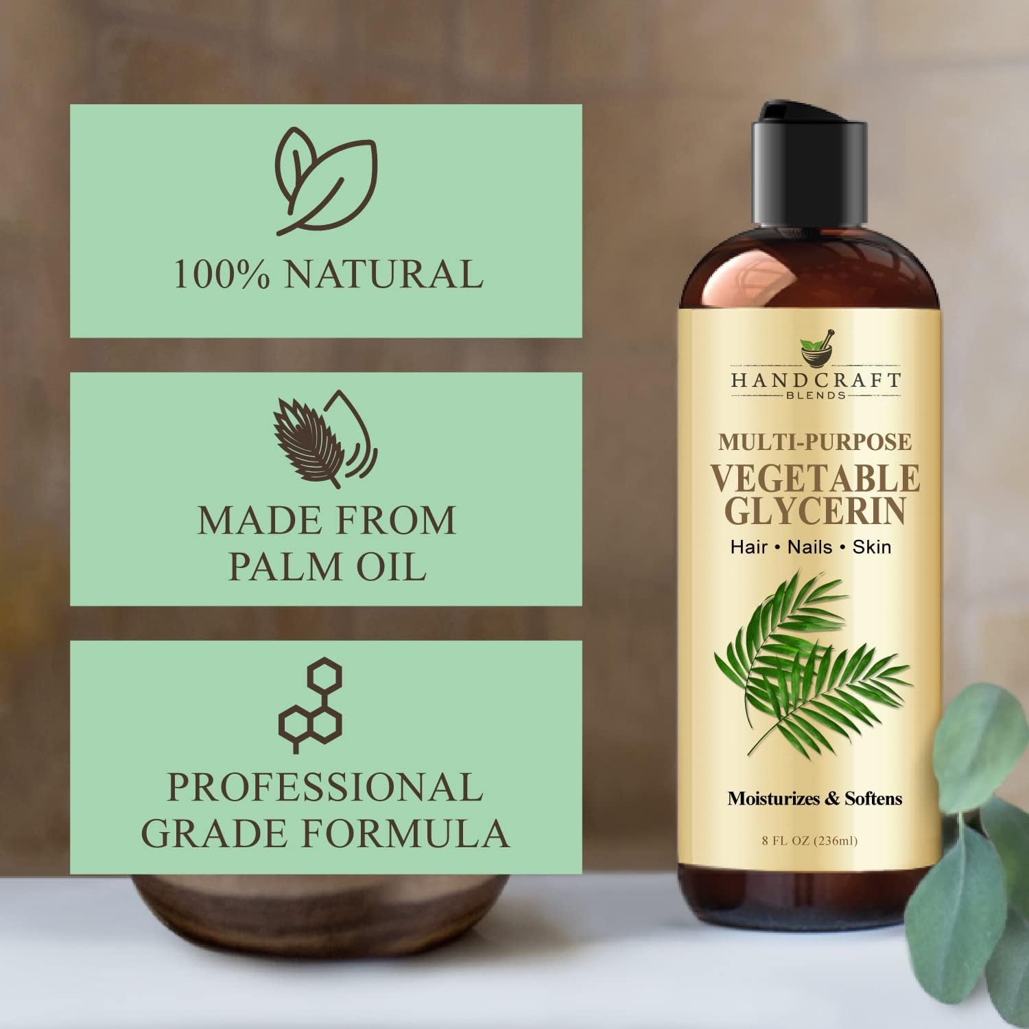 Handcraft Blends Vegetable Glycerin/Glycerine - for DIY Blends 8 Fl Oz - 100% Pure and Natural - Premium Grade Oil for Skin and Hair - Hair and Body - Massage