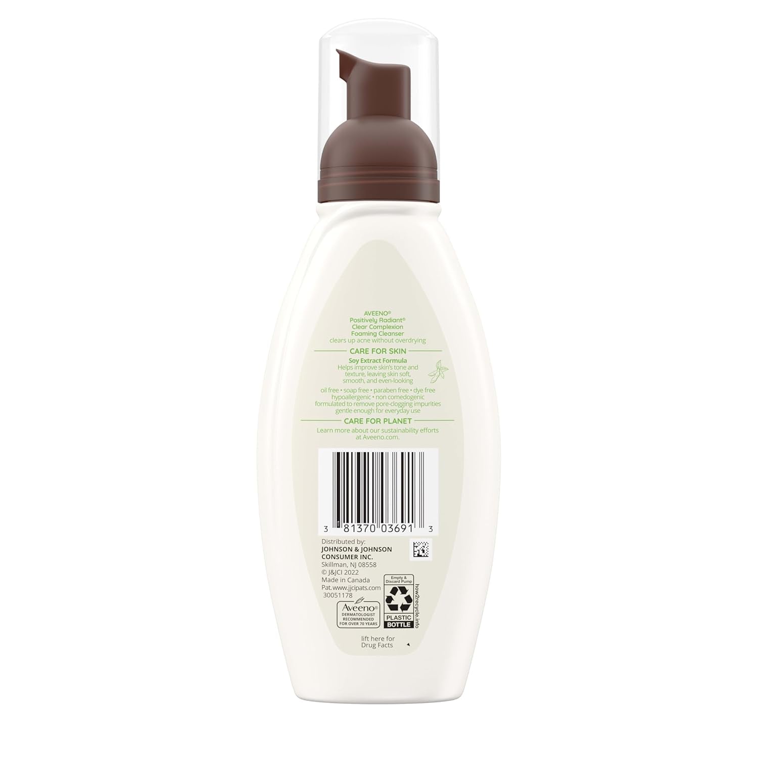 Aveeno Clear Complexion Foaming Oil-Free Facial Cleanser with Soy Extract & 0.5% Salicylic Acid, Acne Treatment Face Wash for Acne-Prone Skin, Sulfate-Free & Hypoallergenic, 6 Fl. Oz