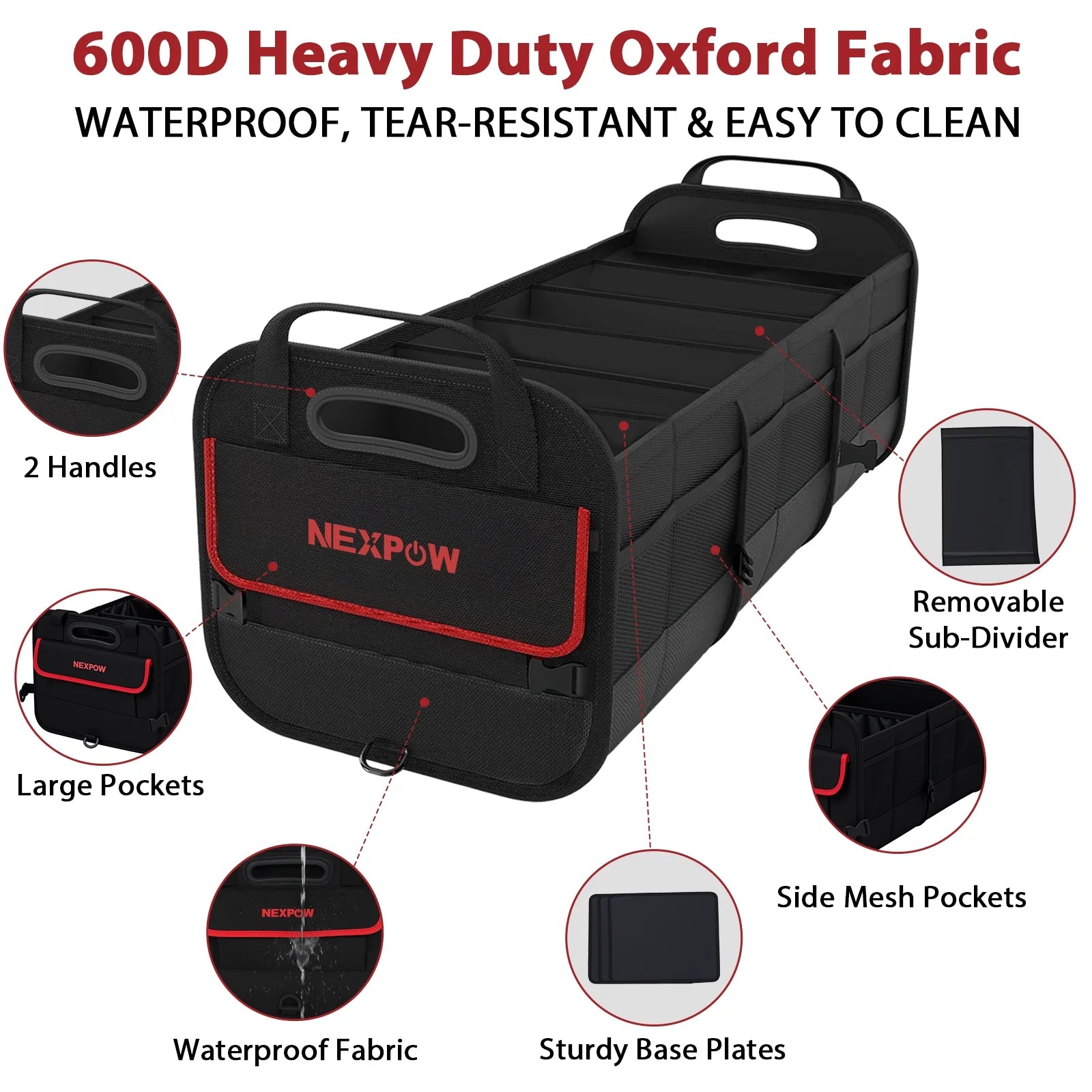 Car Trunk Organizer, 95L Collapsible SUV Organizer, Multi-Compartment, Car Storage Box with 2 Adjustable Straps for Women Men