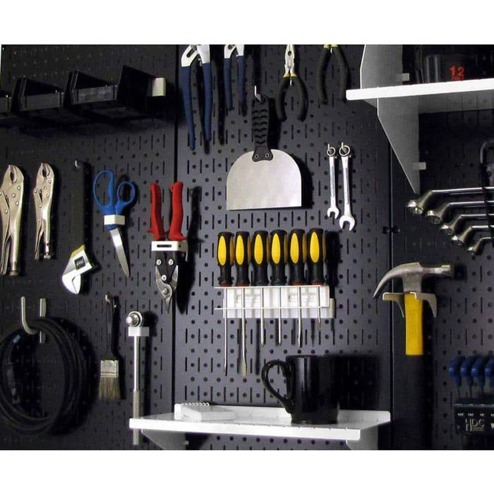 Metal Pegboard Wall Organizer Set - 32" x 32" Garage Storage Solution, Black (2 Pieces)