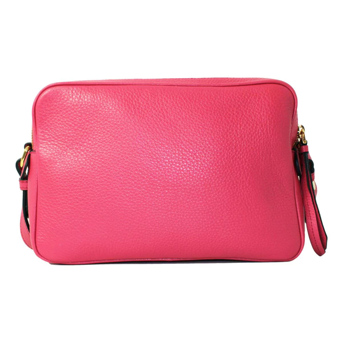 New Prada Peonia Pink Vitello Phenix Leather Double Zip Crossbody 1BH079