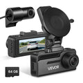 VEVOR Dash Cam Front and Rear, 4K+1080P, 64 GB Card Included, Dual Channel Dash Camera for Cars with Built-In GPS, G-Sensor, Front 129° & Rear 125°, 3.18" Touch Screen, Loop Recording, Parking Mode