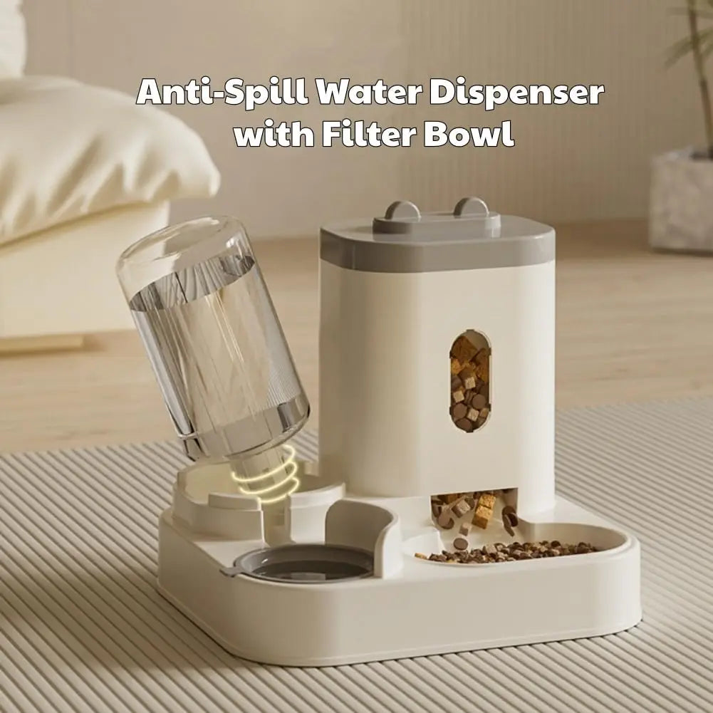 Automatic Pet Feeder and Water Fountain with Large Capacity Food Storage Dispenser for Dogs and Cats (Gray)
