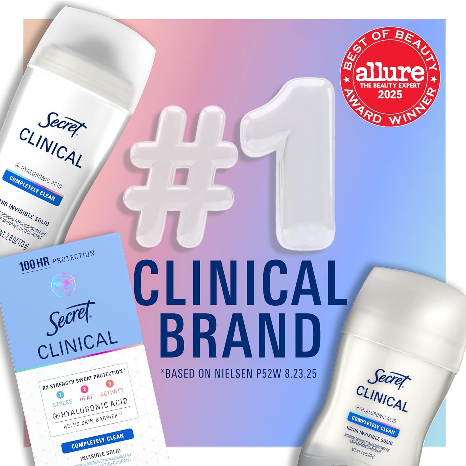 Secret Clinical Strength Antiperspirant Deodorant for Women - 100HR Sweat & Odor Protection, 3X Stress Defense, Clean Lavender Scent with Hyaluronic Acid, 2.6 Oz