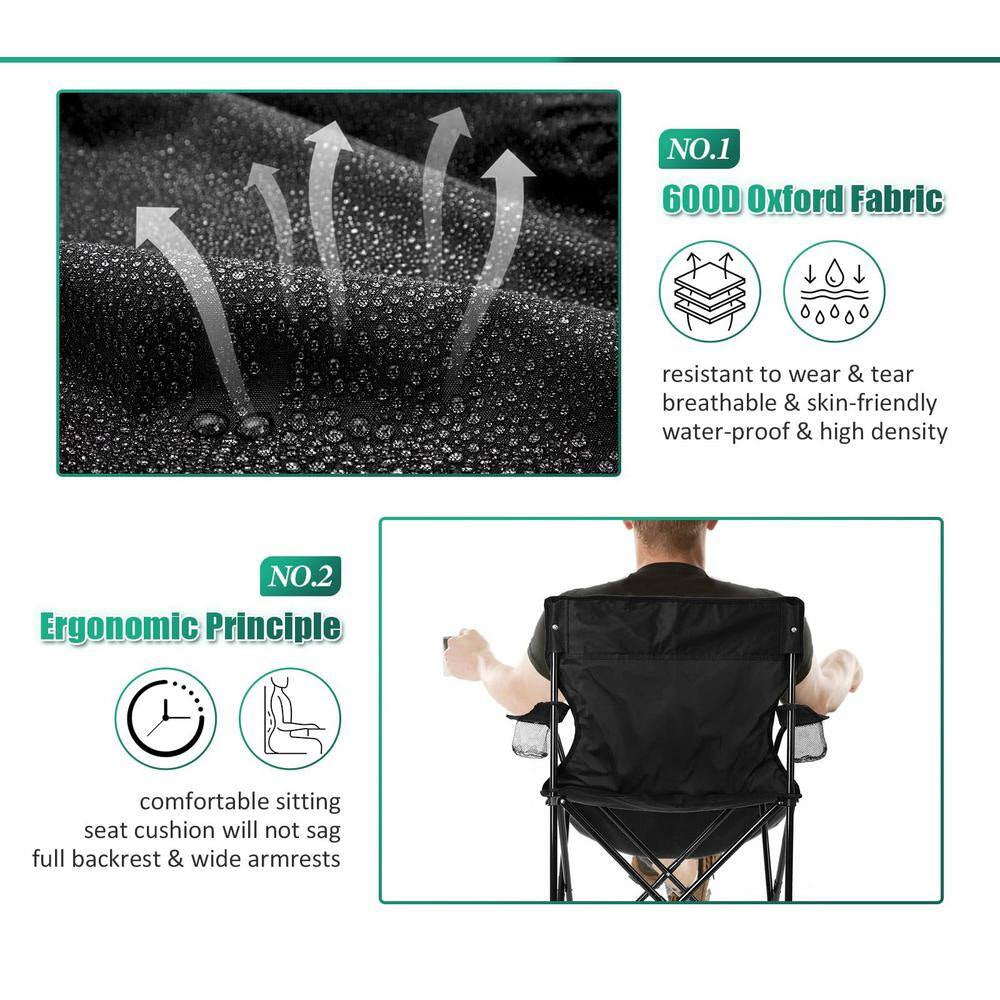 Camping Chair with Cup Holder Black Alloy Steel Chair
