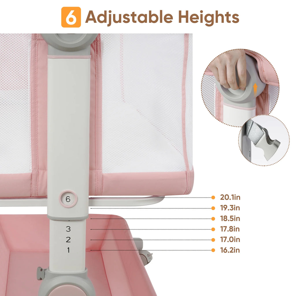 Babyeap 3 in 1 Baby Bassinet,Baby Basinet Bedside Sleeper,Standalone Baby Crib,6 Height Adjustable Portable Crib for Newborn,Pink