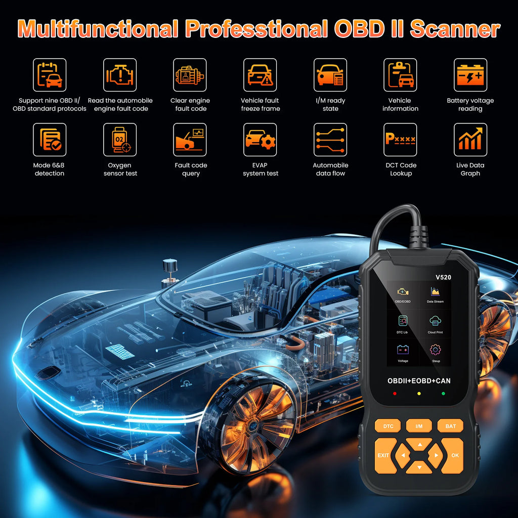 HOMPOW V520 OBD2 Scanner Bluetooth Car Code Reader, Check Engine Light Diagnostic Tool for All Cars since 1996, Read & Clear Codes, Live Data, Battery Voltage Test, Plug & Play Auto Scanner
