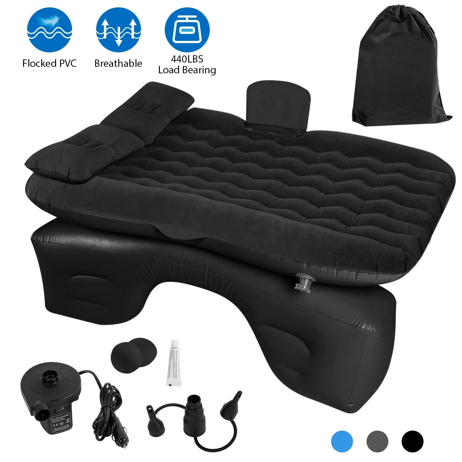 Inflatable Travel Car Mattress with Air Bed for Back Seat Comfort, Includes Two Pillows and Pump