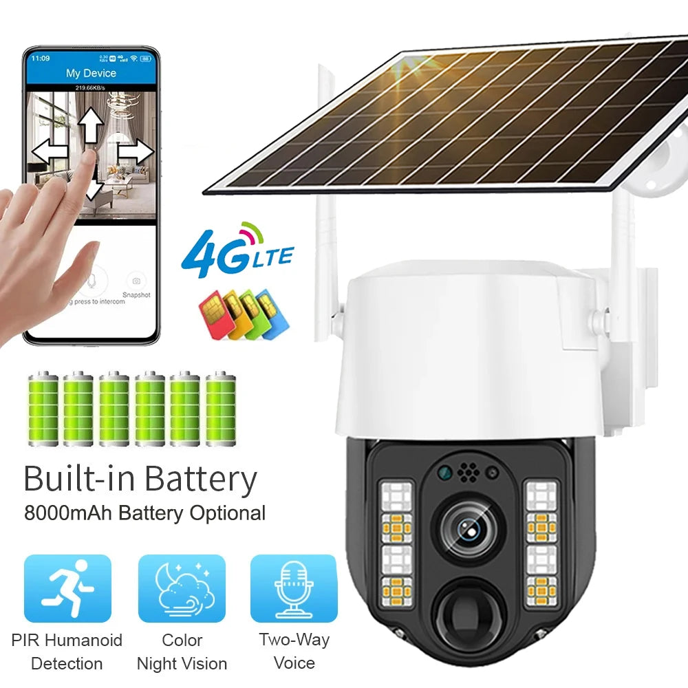 V380 Pro Solar Camera 4G Sim Outdoor PIR Human Detect Wireless Camaras Powered Energy Waterproof CCTV Home Security Protection