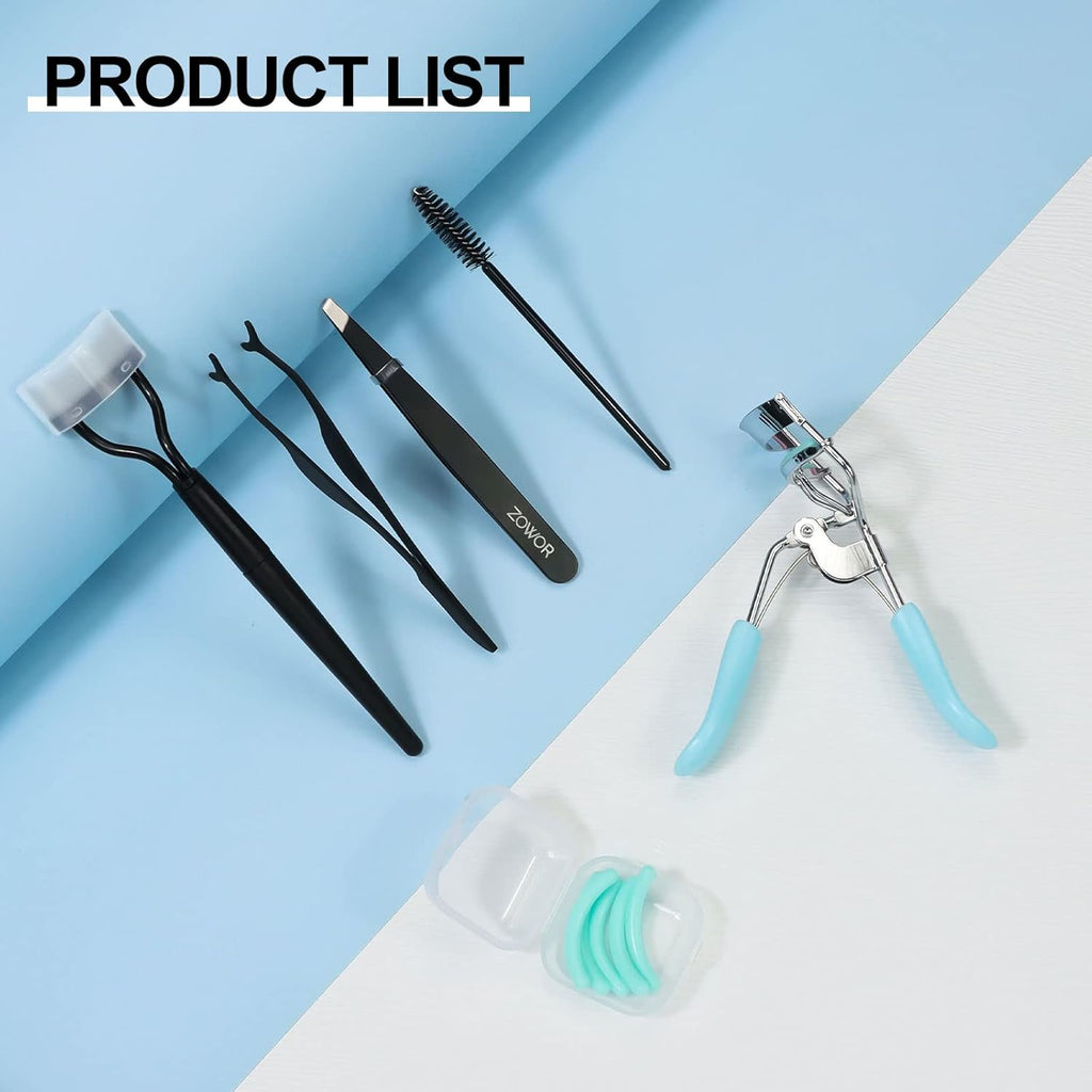 Ultimate Eyelash Curler Set - Includes Comb, Brush & 5 Silicone Refill Pads for All Eye Shapes - Long-Lasting Natural Curls - Perfect Makeup Gift for Women (Blue)