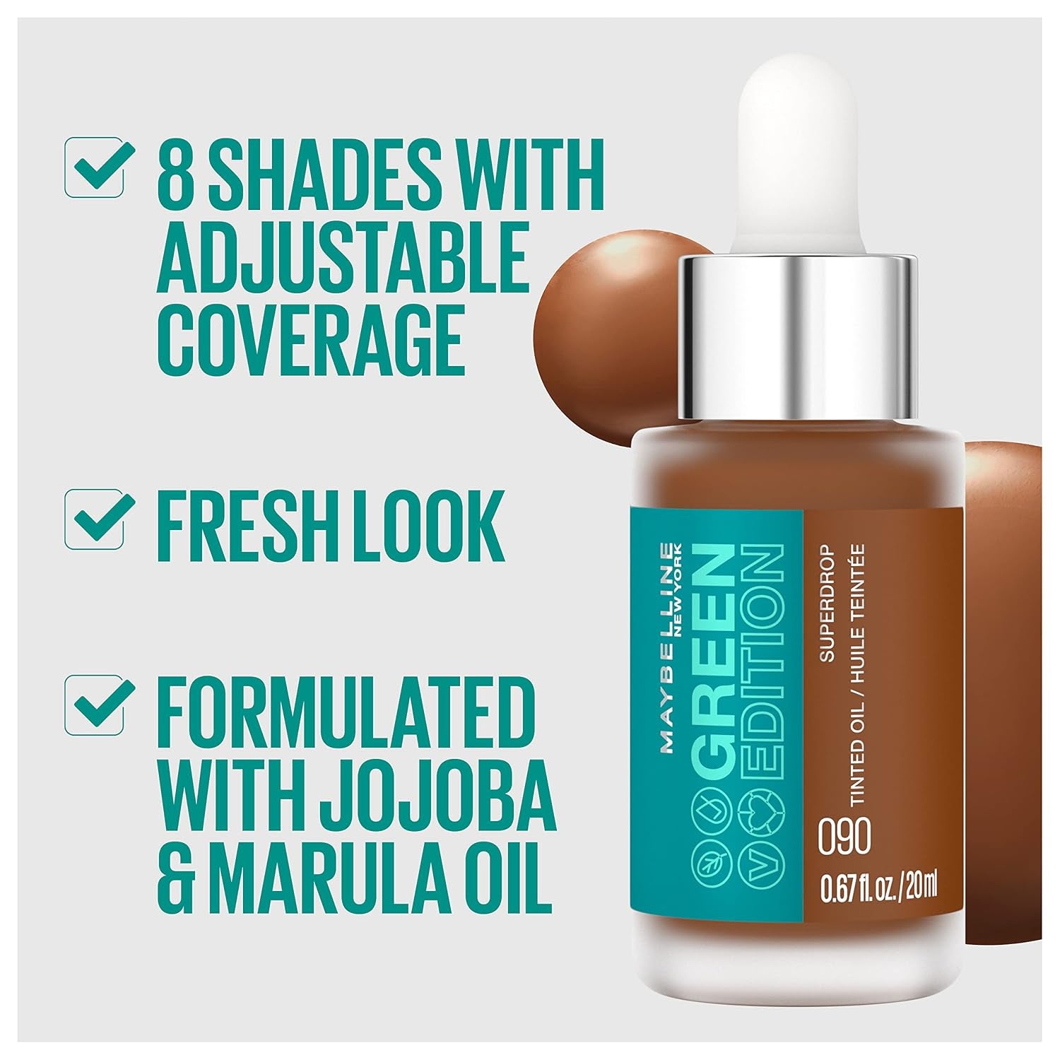 Maybelline Green Edition Superdrop Tinted Oil Foundation - Adjustable Natural Coverage with Jojoba & Marula Oil, 35ml