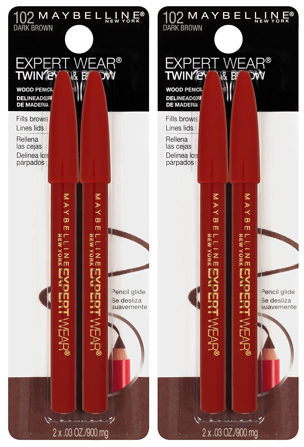 Maybelline New York Expert Wear Twin Brow & Eye Pencils - Dark Brown, 2 Count Pack for Effortless Beauty!