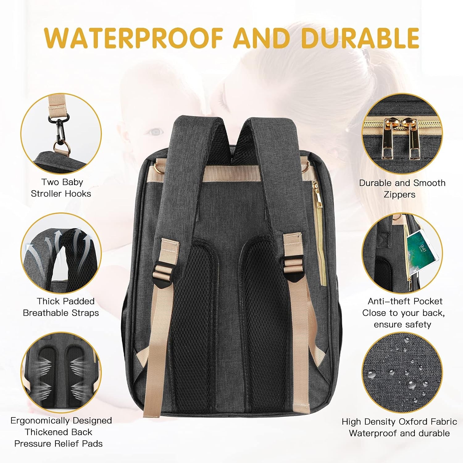 Amyhomie 6In1 Baby Diaper Bag Backpack,Diaper Bag with Changing Station,Newborn Registry Baby Shower Gifts