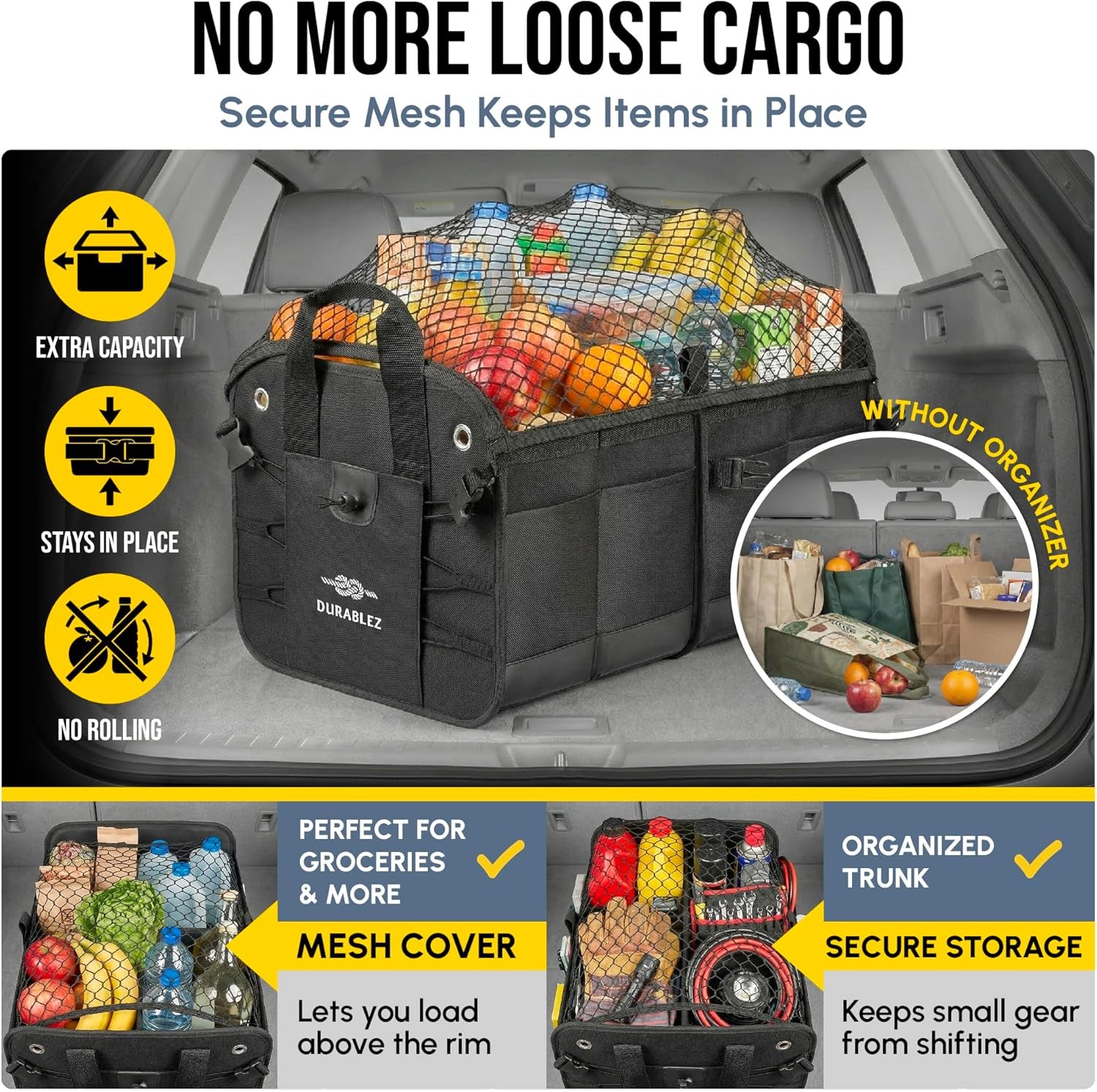 Ultimate XL 3-Section Car Trunk Organizer – Heavy Duty Foldable Cargo Storage Bin with Multi-Compartment Design – Perfect for a Clutter-Free Ride!