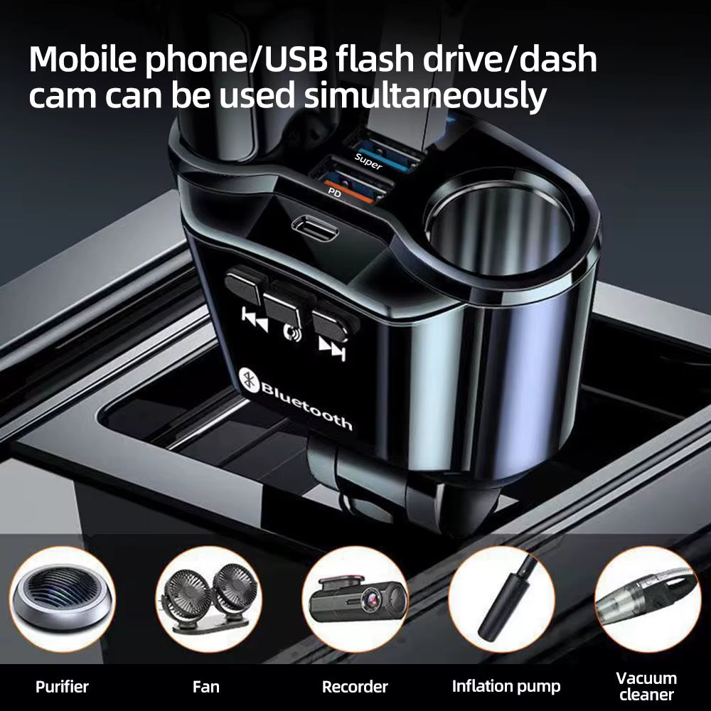 12V-24V Car Cigarette Lighter Socket Splitter Charger with PD QC3.0 Fast Charging, Dual USB Ports, 4.8A Output, and Digital Display Power Adapter
