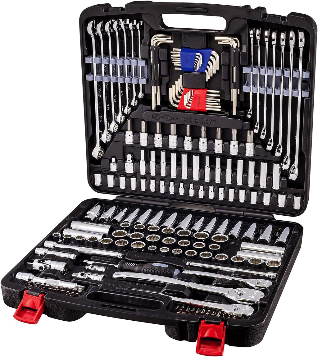 Ultimate 200-Piece Mechanics Tool Set - Includes SAE & Metric Sockets, Powerbuilt XT 90 Tooth Ratchets, and Durable Case!