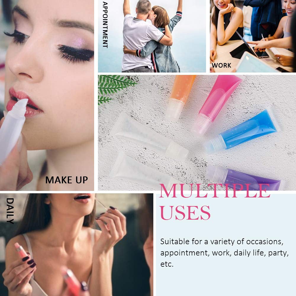 AMORIX 50PCS Empty Lip Gloss Tubes with Black Caps - 20ml Containers + 2 Syringes & Labels for DIY Lip Gloss and Glitter Creations